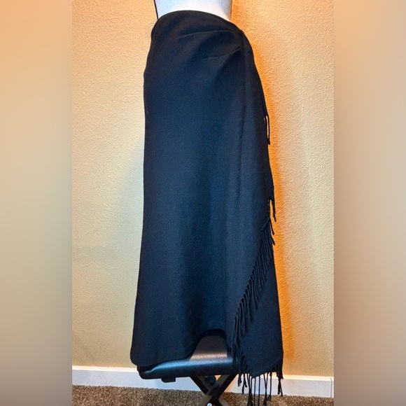 Vintage 100% Wool Ralph Lauren Black Maxi Skirt with Fringe - Picture 3 of 16